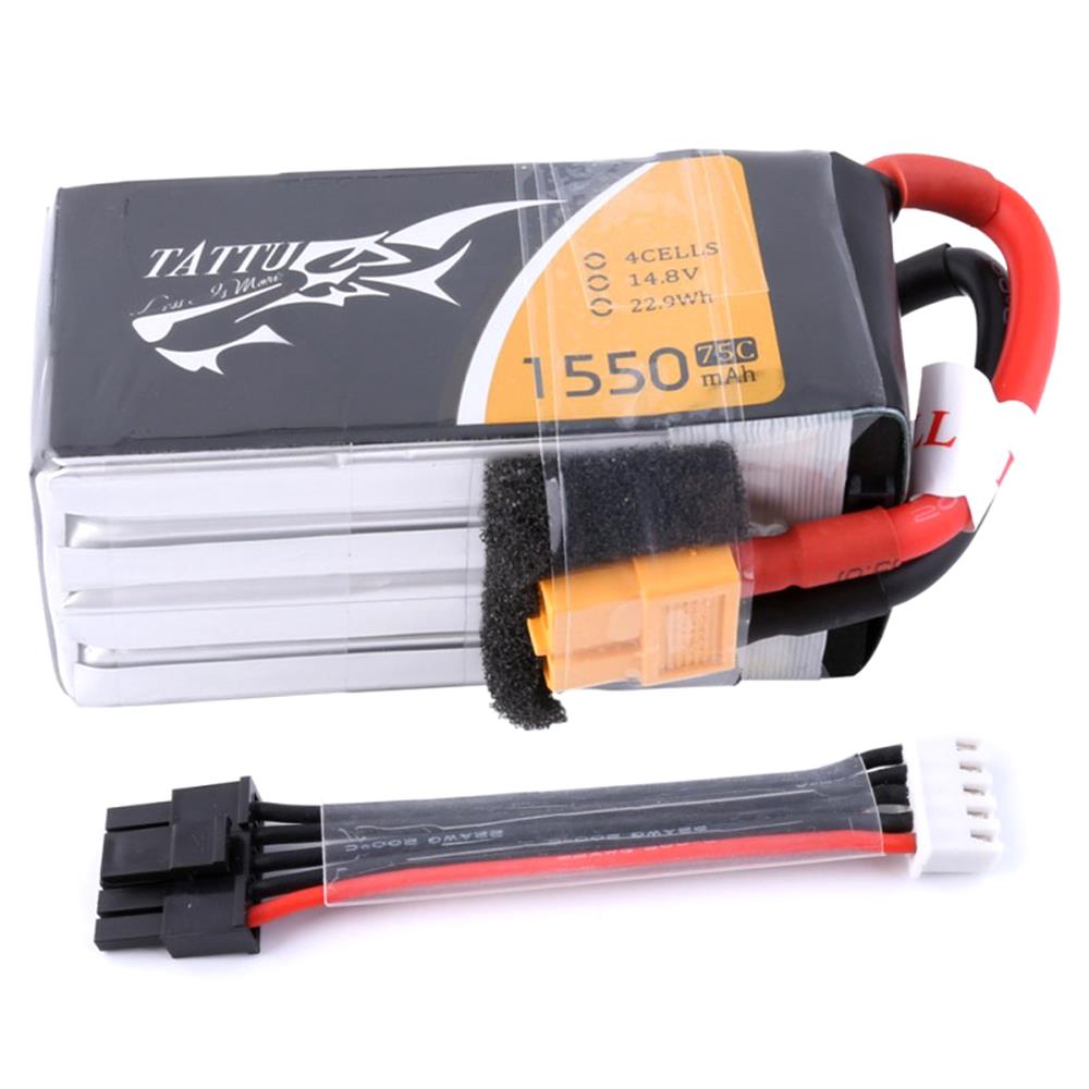 TATTU 1550mAh 14.8V 75C 4S1P Lipo Battery ⣞tachable Balance Cable)